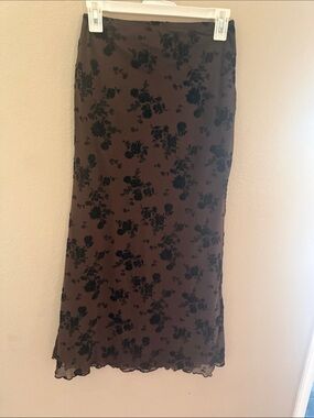 Brown Floral Skirt with Black Floral Print